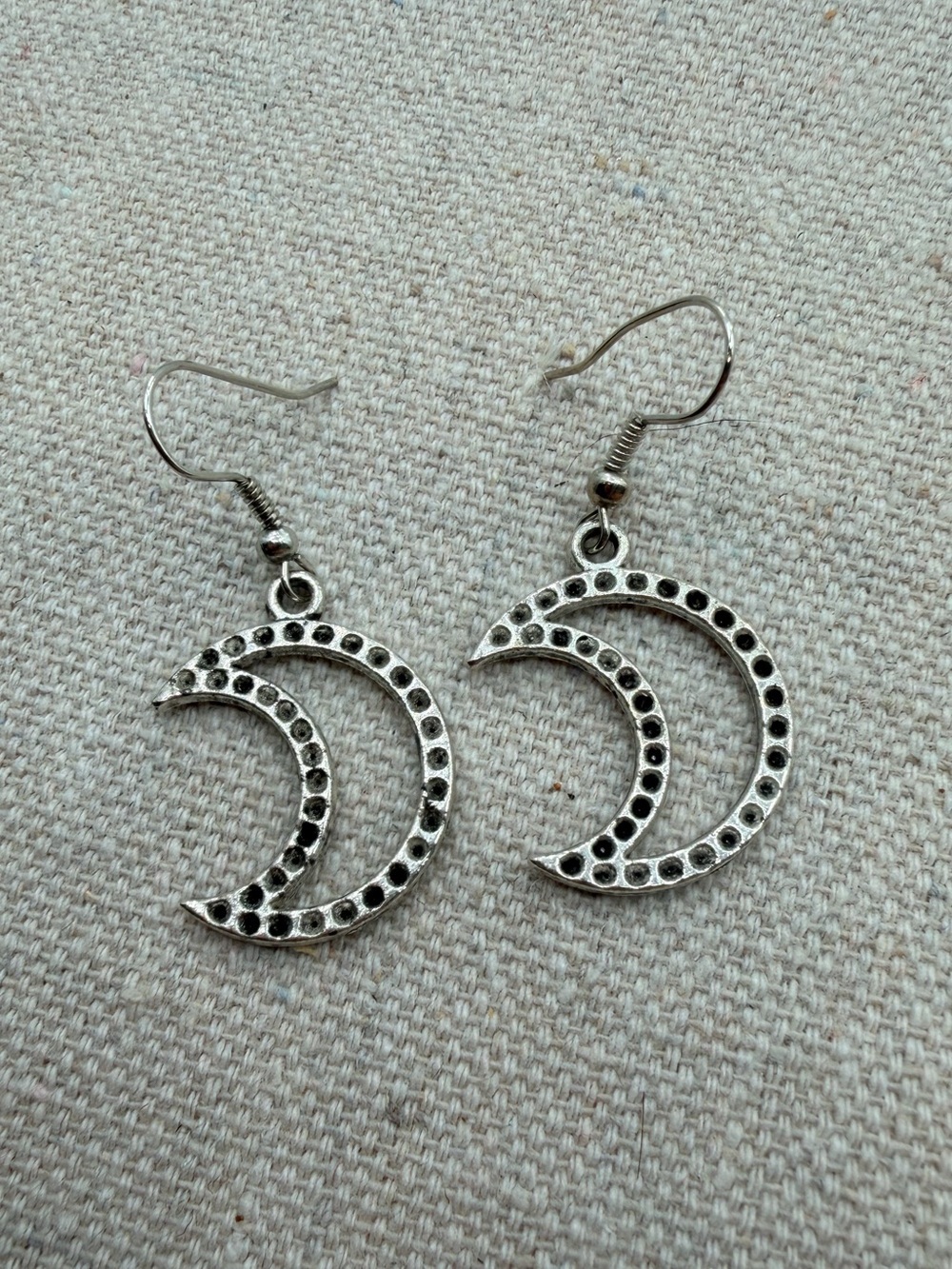 Textured Silver Crescent Moon Dangle Earrings for Women